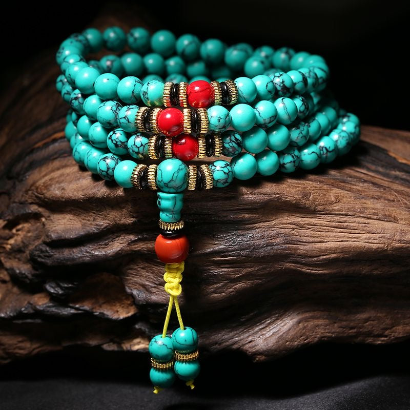 Natural Turquoise 108 Mala Beads Bracelet