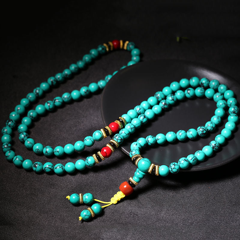 Natural Turquoise 108 Mala Beads Bracelet