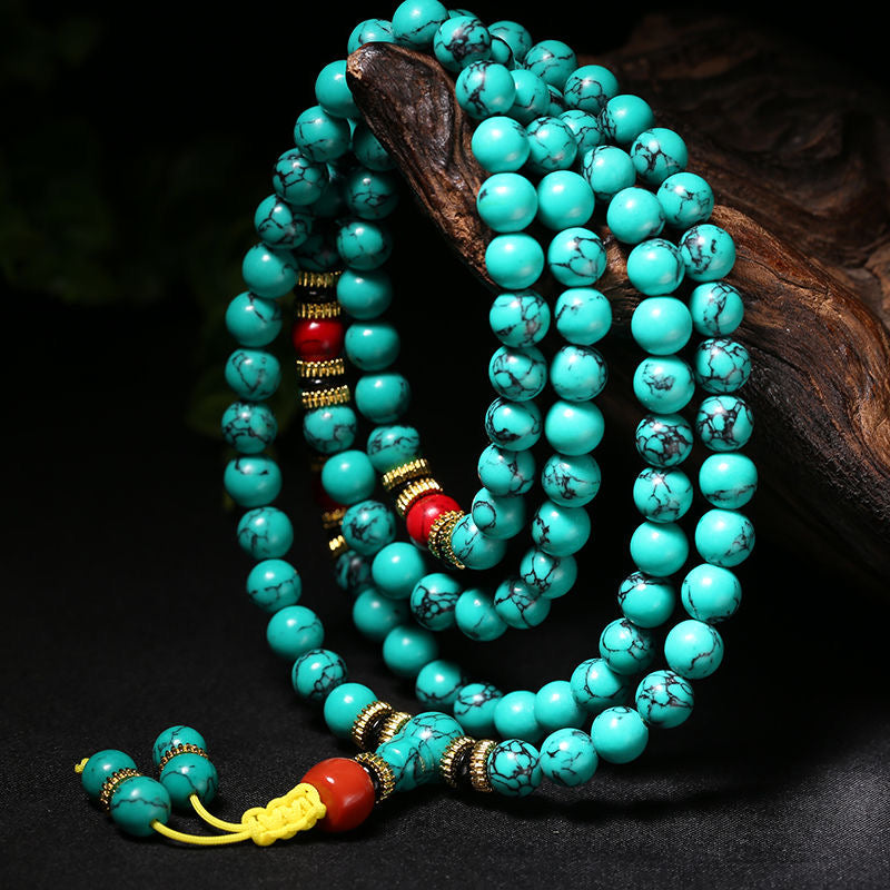Natural Turquoise 108 Mala Beads Bracelet