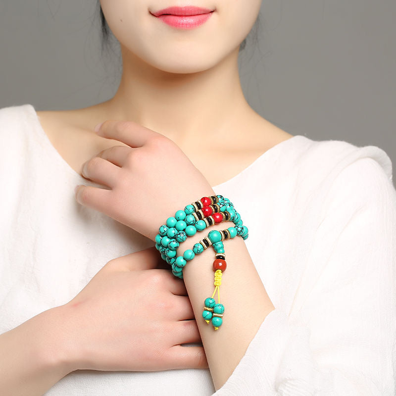 Natural Turquoise 108 Mala Beads Bracelet