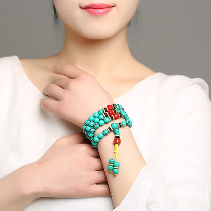 Natural Turquoise 108 Mala Beads Bracelet