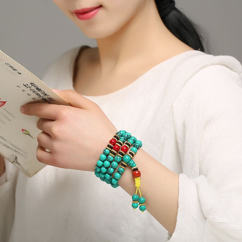 Natural Turquoise 108 Mala Beads Bracelet